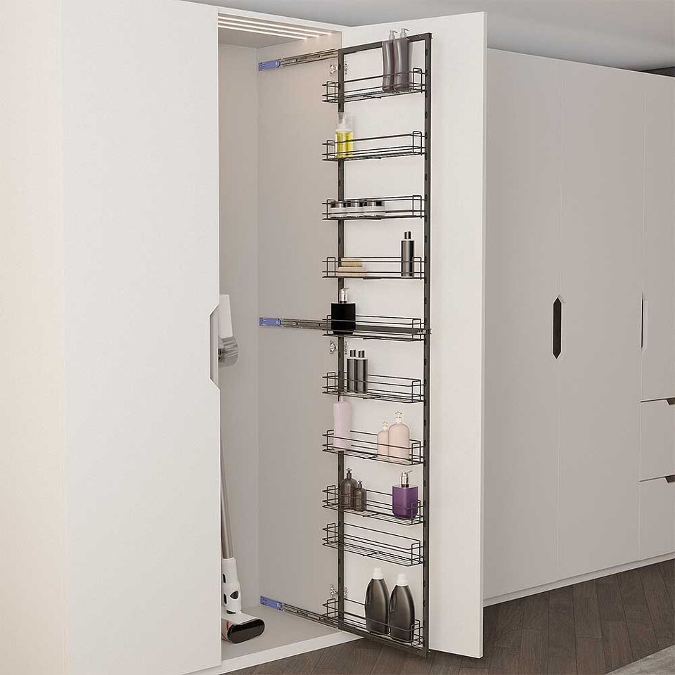 Фото Duslar Система TALL SIDE с 10 корзинами 87 мм, высота 2120 мм, распашной фасад от 200 мм, антрацит