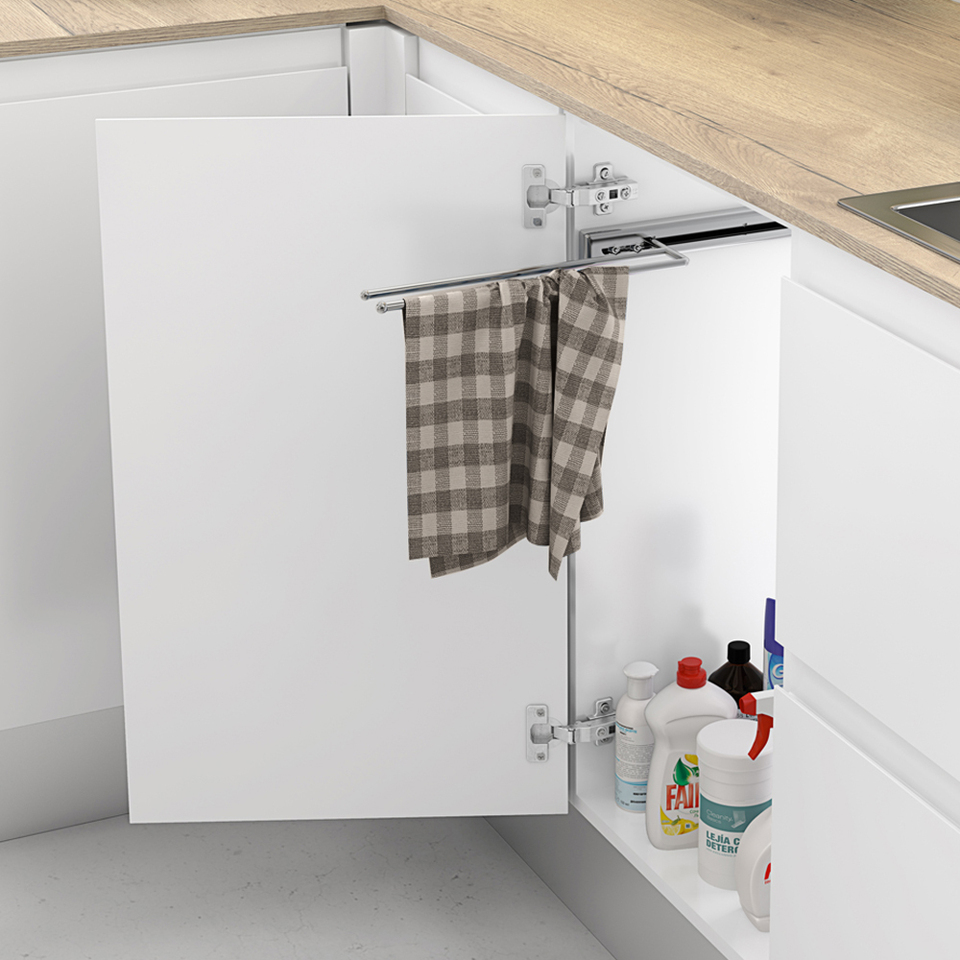 Фото Duslar Держатель JOY для полотенец выдвижной, распашной фасад от 150 мм, хром