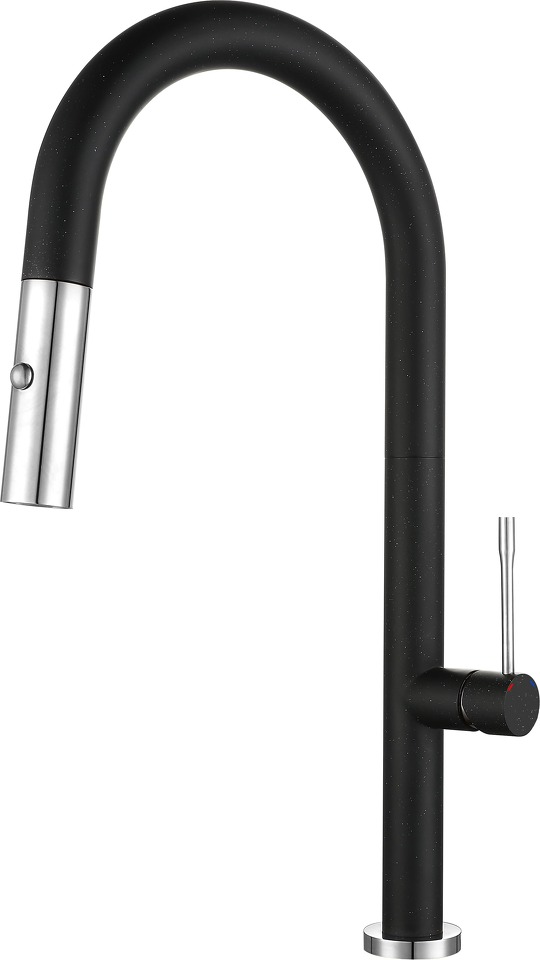 Фото Смеситель для кухни Rivelato Asti U-обр. с выдвижной лейкой D-35мм nero/cromo