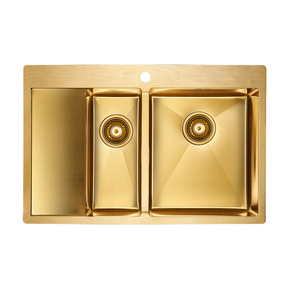 Фото Металлическая мойка Paulmark KRONER 78/2SF PM227851-BGR Брашированное золото BG