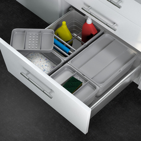 Картинка NinkaPlast Система сортировки ASSISTENT с разделителем для моющих средств 35 л, фасад 600 мм, серый