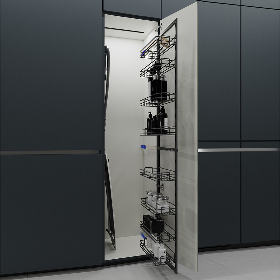 Фото Duslar Система TALL SIDE с 8 корзинами 229 мм, высота 1870 мм, распашной фасад от 350 мм, антрацит