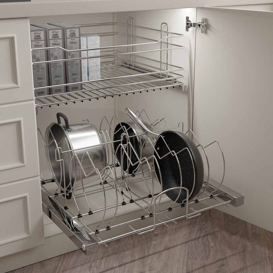 Фото Duslar Система AZA для хранения кастрюль и сковородок, распашной фасад 600 мм, хром