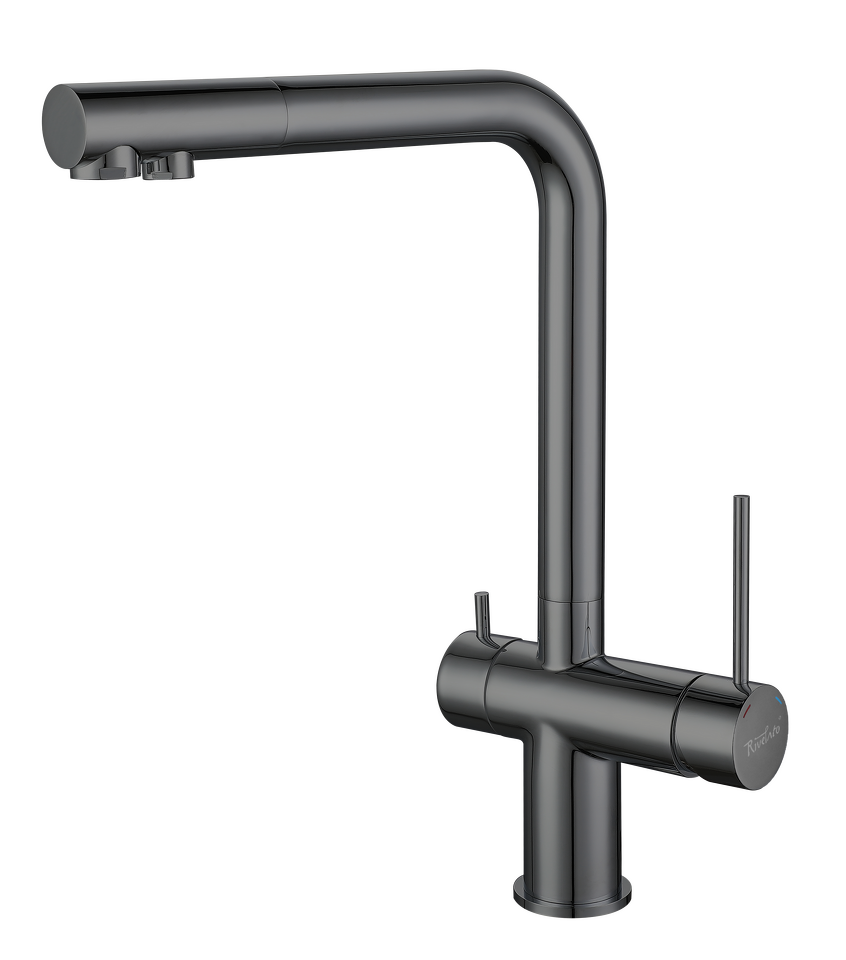 Фото Смеситель для кухни Rivelato Lugano Г-обр. с краном питьевой воды D-35мм PVD black