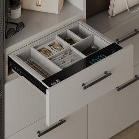 Картинка Duslar Выдвижной сейф ENIGMA с органайзером для украшений и аксессуаров, ширина 564 мм, шампань/бежевый