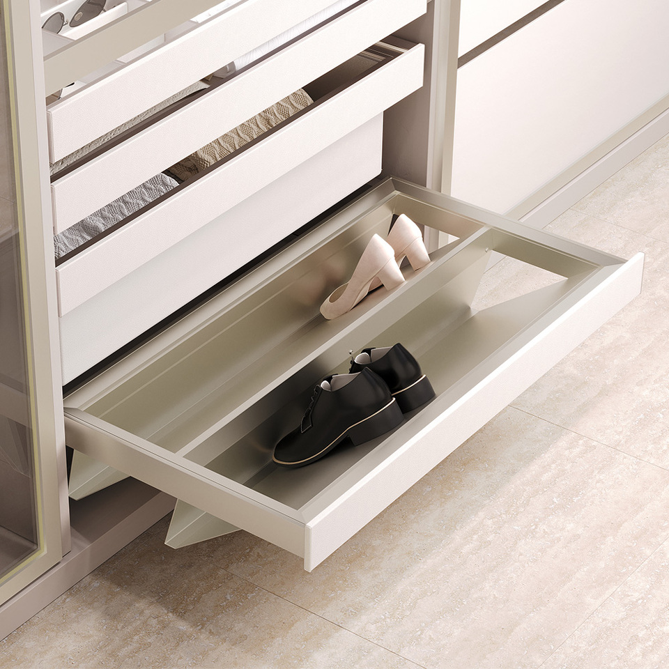 Фото Duslar Выдвижная обувница ELITIUM с металлическими полками, ширина 564 мм, шампань/бежевый