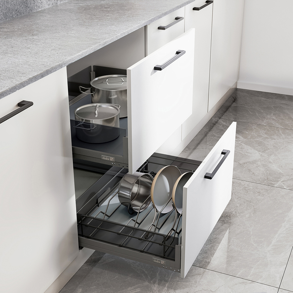 Фото Duslar Комплект из 2-х корзин MATRIX, с держателем и без, выдвижной фасад 600 мм, антрацит