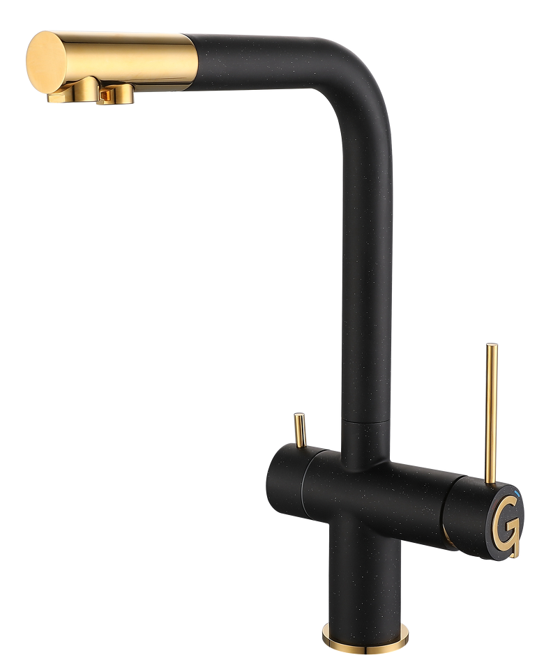 Фото Смеситель для кухни Rivelato Lugano Г-обр. с краном питьевой воды D-35мм nero/oro
