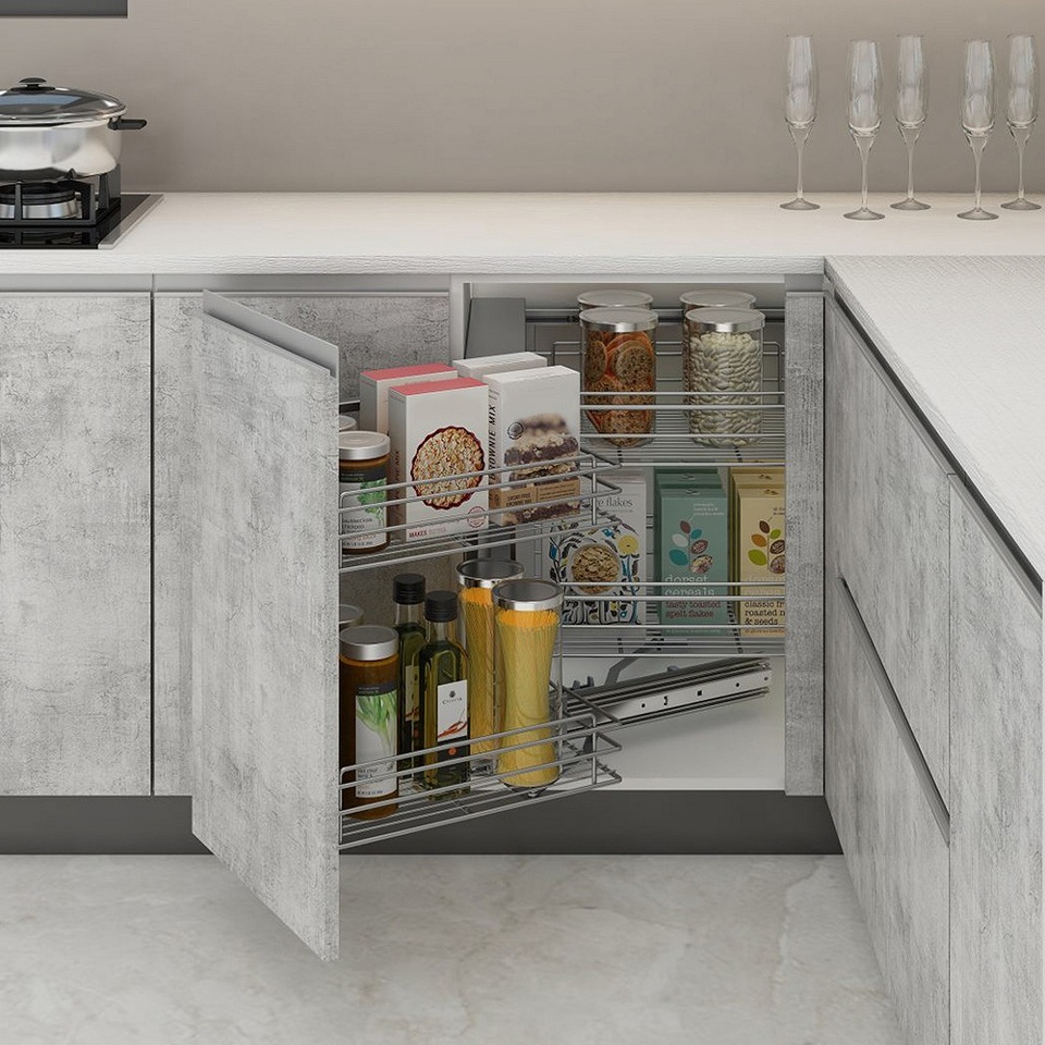 Фото Duslar Волшебный уголок CLYDE, выдвижной фасад 450 мм, левый, хром