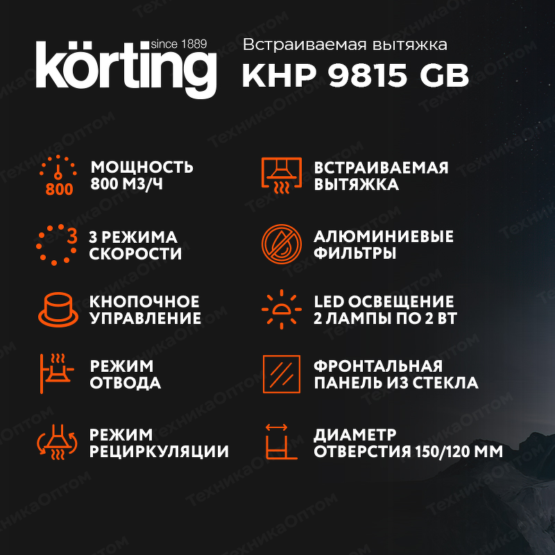Преимущества Встраиваемая вытяжка Körting KHP 9815 GB